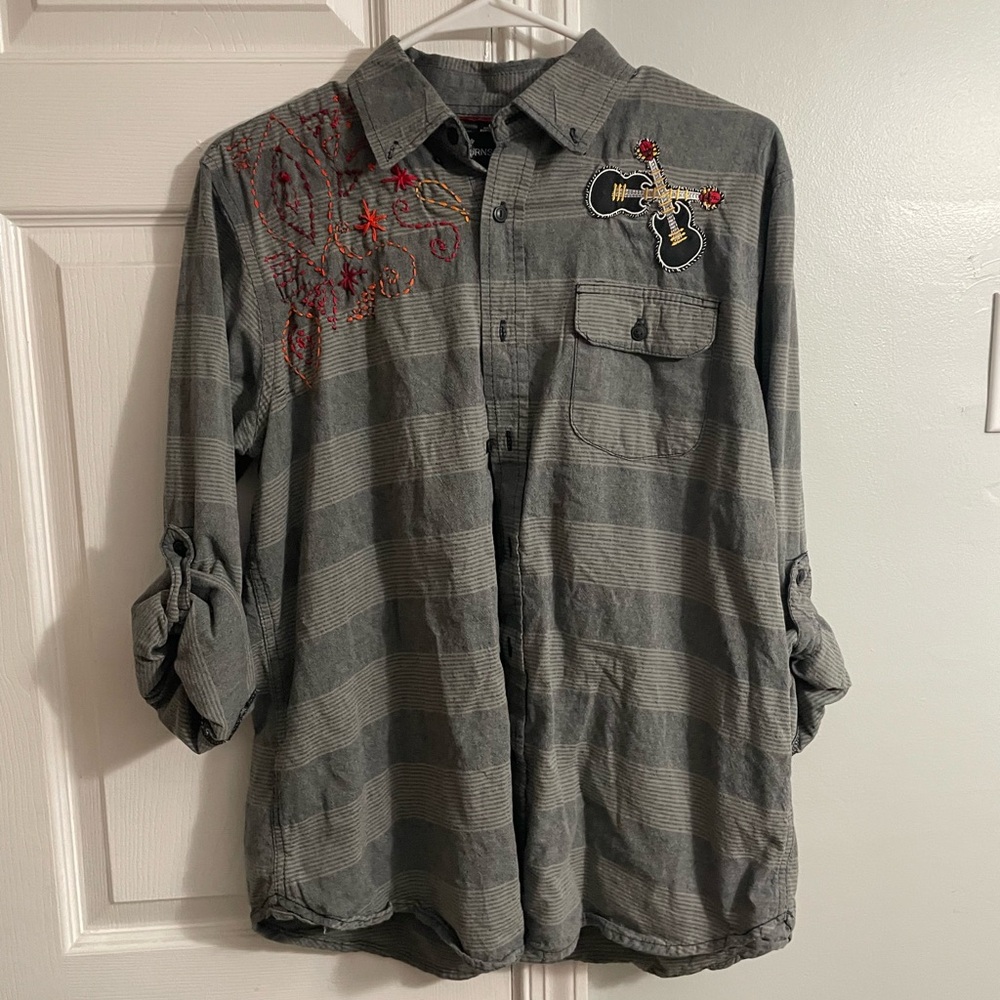 Sneak Peak Artisan Button-down Shirt with Embroidered Guitar